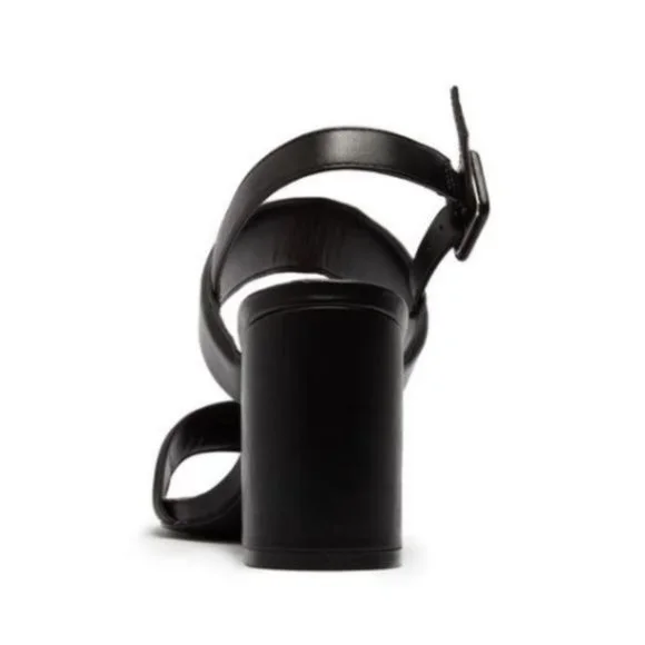 !! NEW !! Double Bland Square Toe Mid Heel Sandals in Black - Picture 4 of 7